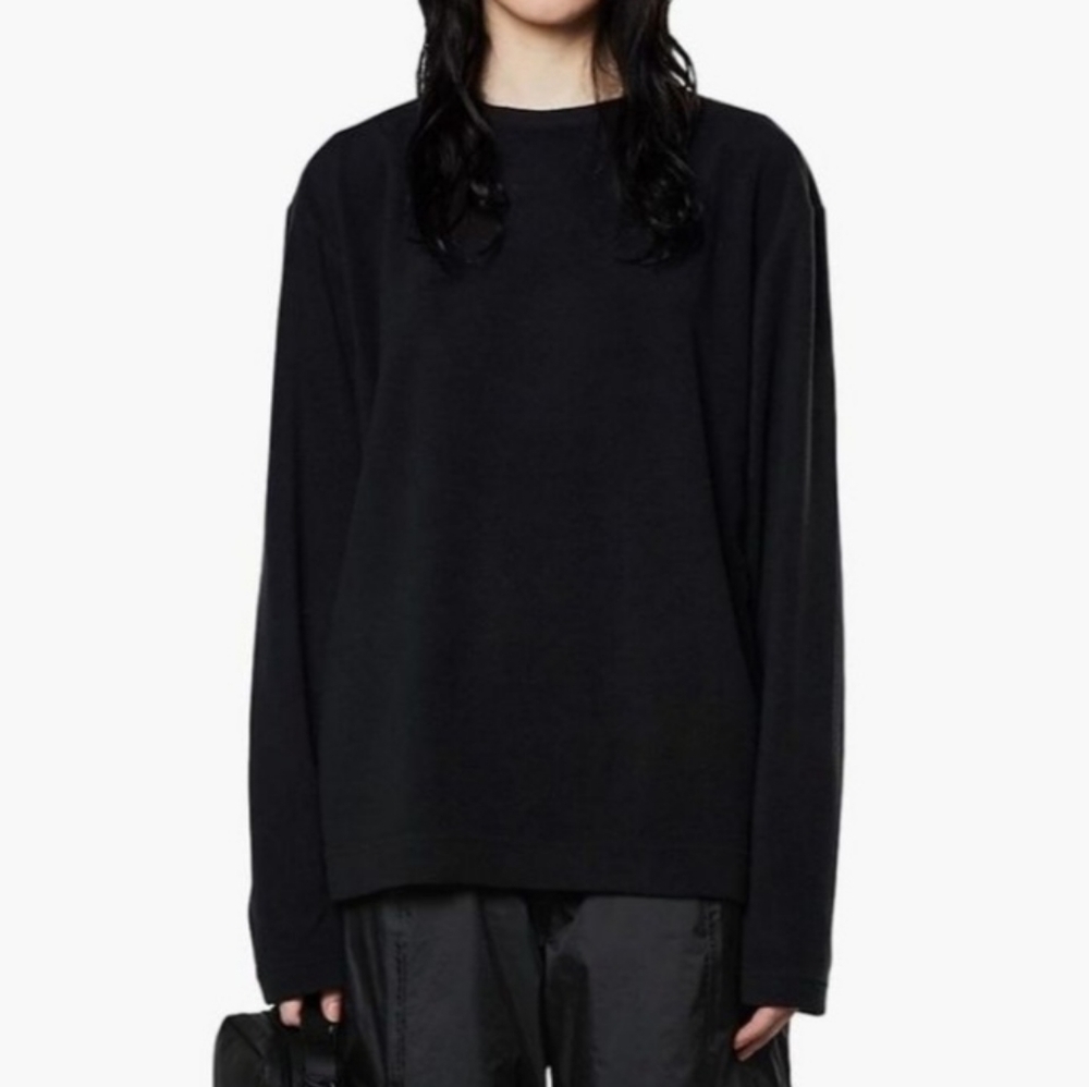RAINS Fleece Sweatshirt Black Oversized Minimalist Unisex Pullover Size L NWT